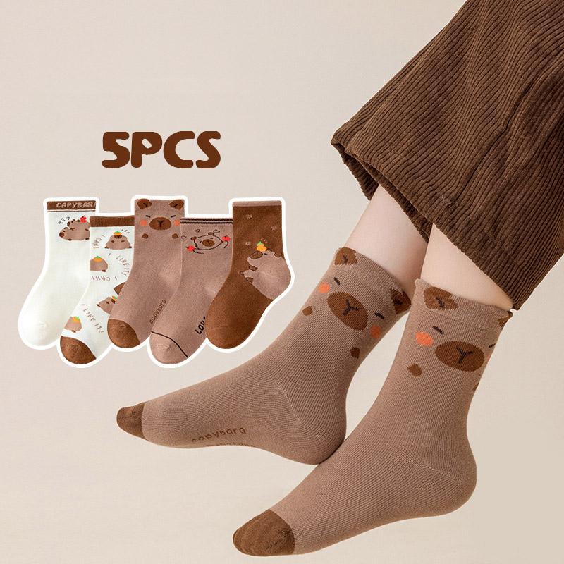 

5 пар милых носков с медвежатами для детей, носки средней длины, 3-12 лет, для мальчиков и девочек, детские хлопковые носки, осенне-зимние теплые чулки, детская обувь fit 6-8Years