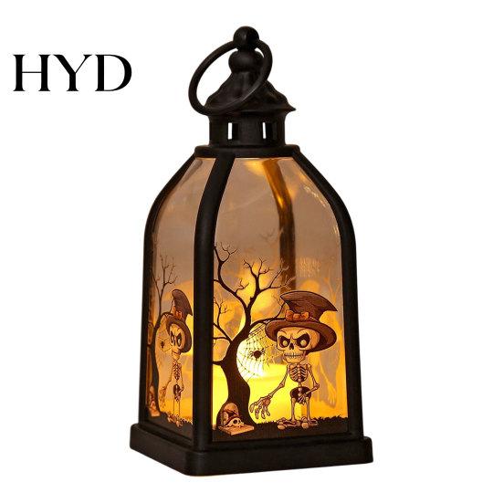 Spooky Halloween Decor Candle Lantern, Decorative Witch Skeleton Pumpkin Tabletop Festive Light for Haunted House, Front Porch, Gothic Home