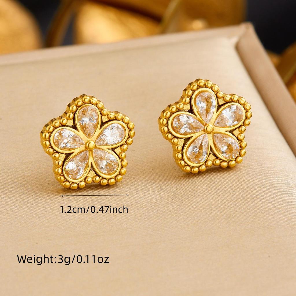 Gold-Plated Rhinestone Glass Flower Jewelry Set with Color Accents