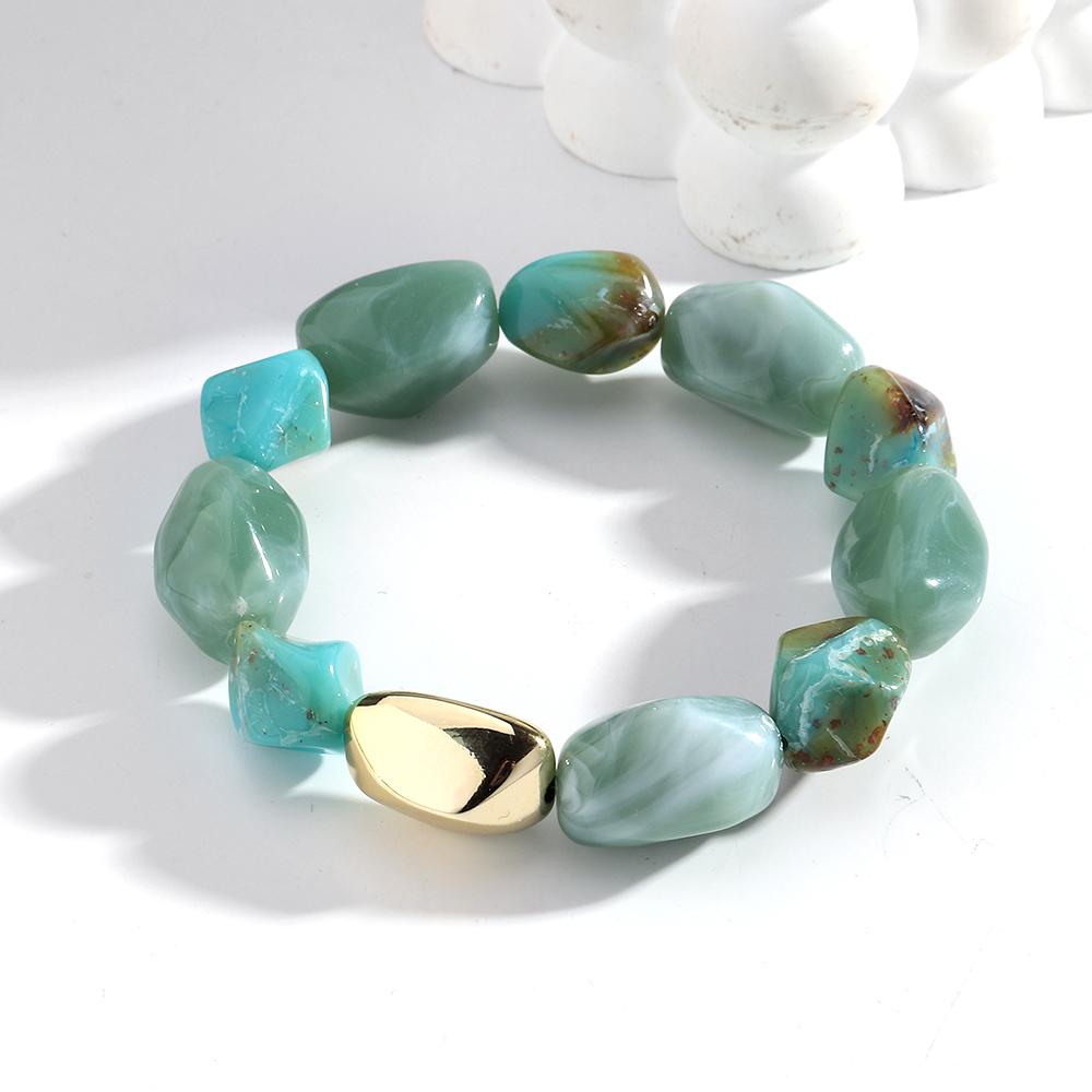 New Acrylic Irregular Geometric Beads Elastic Bracelets for Women Boho Resin Multicolor Beaded Bangle Handmade Jewelry Gifts