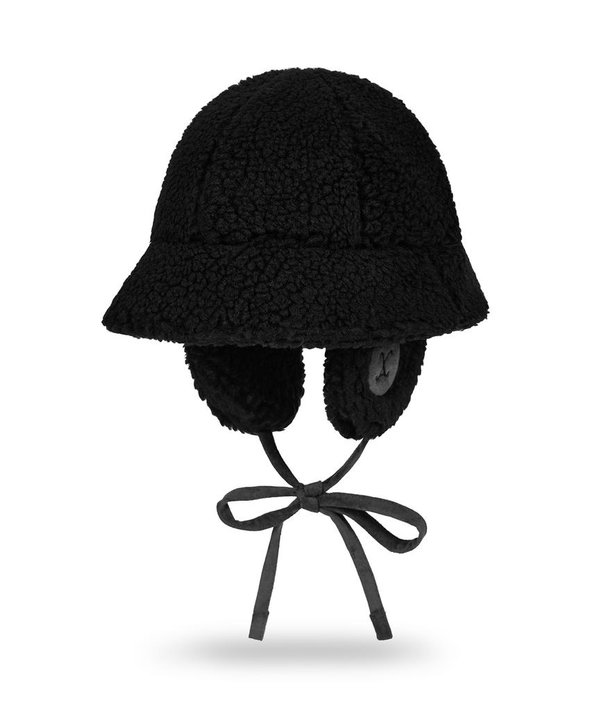 Bajal Va Curved Logo Sherpa Fur Flap Bucket Hat Black