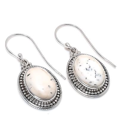 Natural Dendrite Opal Gemstone 925 Solid Sterling Silver Gift Earring 1.25" M1B44