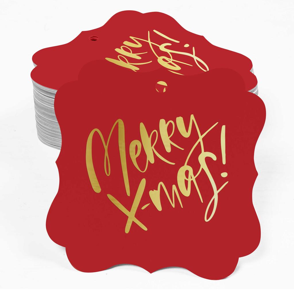 Inkdotpot Pack Of 100 Real Gold Foil Bracket Shape Paper Tags Merry X-Mas Christmas Favor Hang