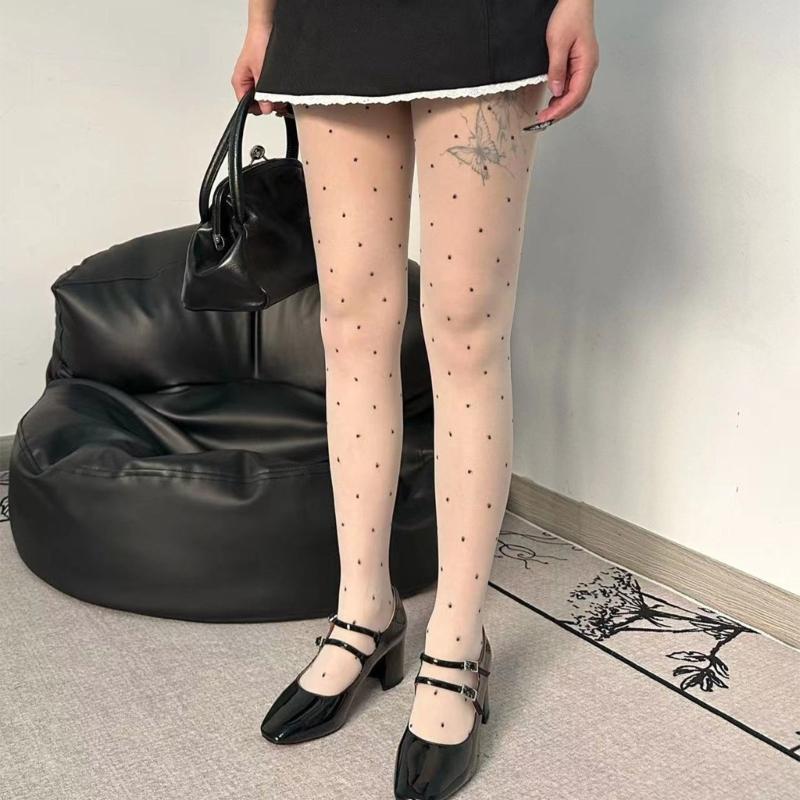 Women Thin Candy Colored Stockings Small Dots Print Sexy Sheer Pantyhose Tights