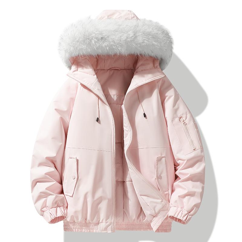 Winter Cotton Hooded Jacket with Removable Fur Collar - Windproof, Warm, and Lightweight for Couples