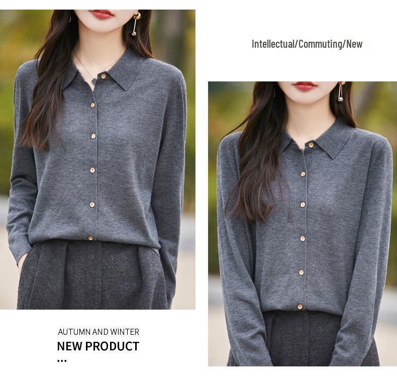Polo Collar Knitted Cardigan: Slim Fit, Solid Color, Versatile for Spring & Autumn Women's Business Casual Wear