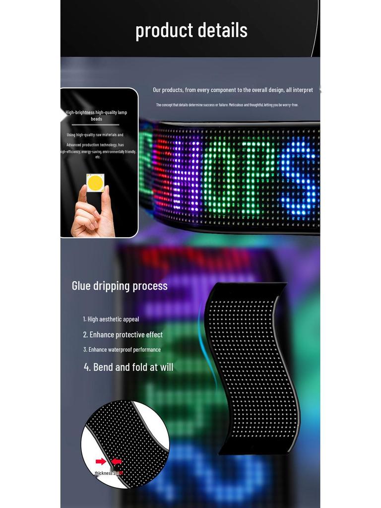 Bluetooth LED Display Cap: 16x32 Flexible Full-Color Scrolling Screen with Subtitle Feature