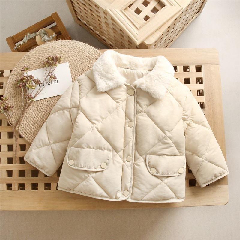 Solid Color Children's Cotton Wear Down Jacket Boys and Girls Personality Thickening Warm Fur Collar Coat
