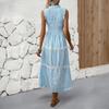 Summer 2026 Middle East High-End Lace Trim Patchwork Maxi Slip Dress with French Stripes