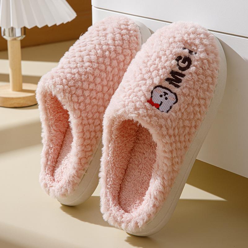 Cotton Slippers Women Thick Sole Couples Home Winter Cute Cartoon Warm Plush Male Thick Anti-slip Cotton Shoes 2024