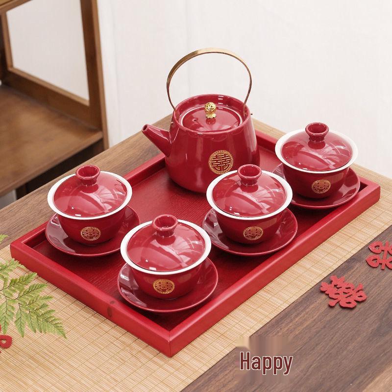 Wedding Tea Set: Elegant Teapot and Cups for Newlyweds' Traditional Ceremony