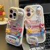 Applicable To Apple 17promax Cartoon Mobile Phone Case Cream Pooh Mirror Bracket Huawei Pura70 Protective Case 16