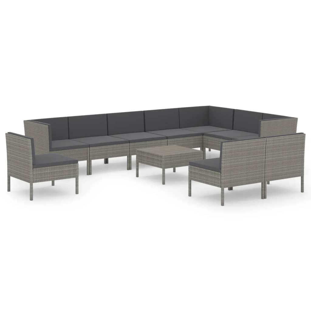 Vidaxl 11-Cz. Garden Lounge Set, Cushions, Grey PE Rattan
