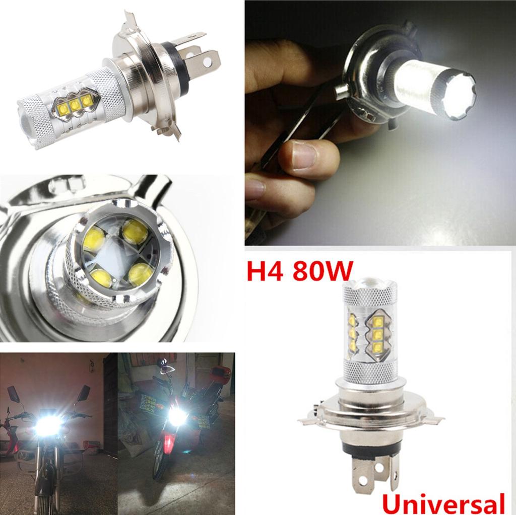 H4 80W Super Bright COB LED ATV Motorcycle Headlight Hi/Lo Beam Front Light Bulb