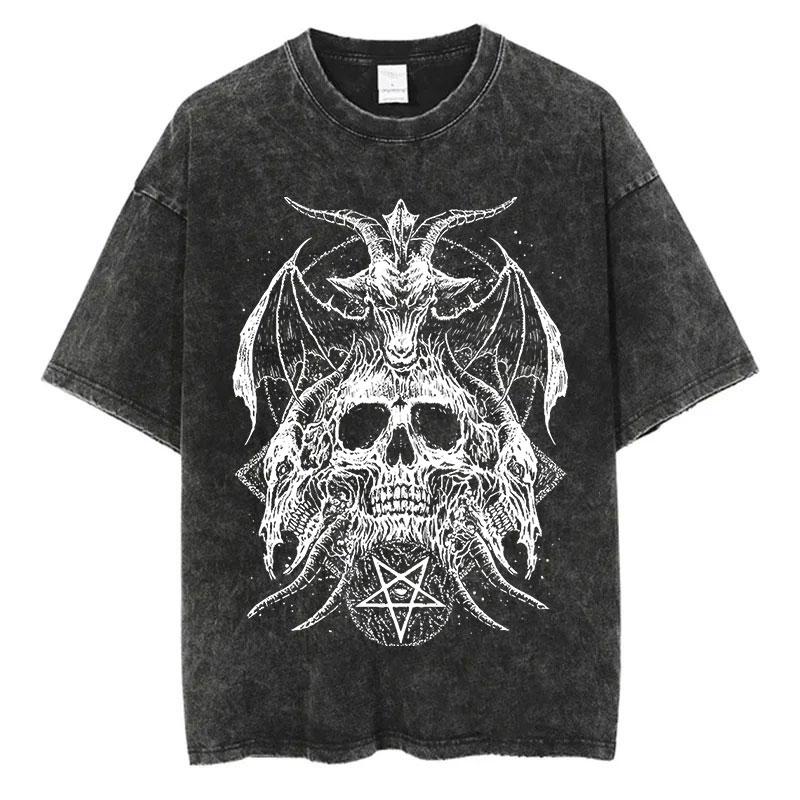 Men Fashion Washed T Shirt Streetwear Graphic Print Harajuku Hip Hop T-Shirt Summer Black Short Sleeve Cotton Loose Tops Tees