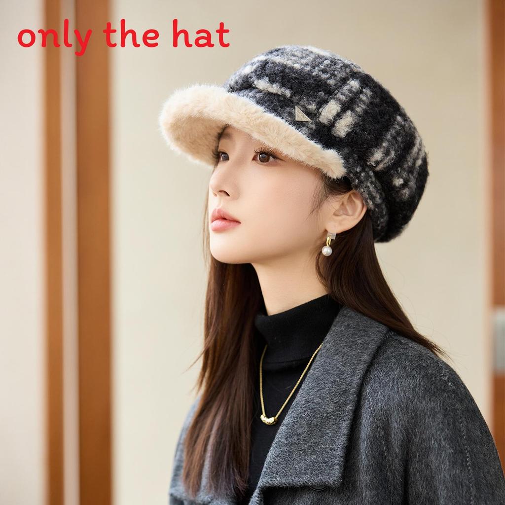 Wool Plaid Beret Hat For Women Winter Fashion Chic Warmth