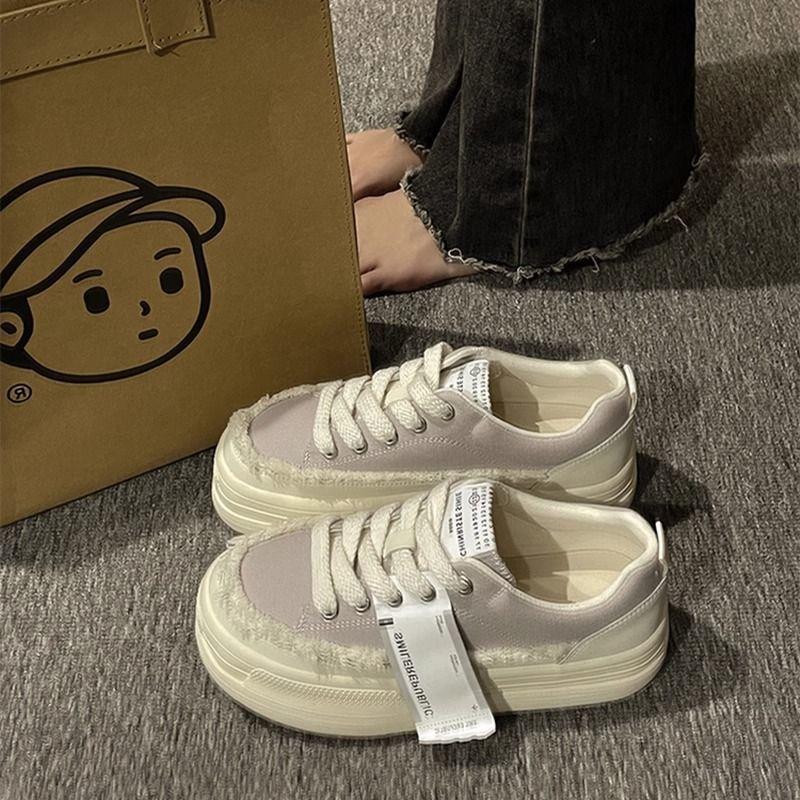 

Кеды на кремовой платформе женские весенне-летние новые трендовые нишевого дизайна с круглым носком, туфли на доске, студенческие белые туфли 40 фиолетовый