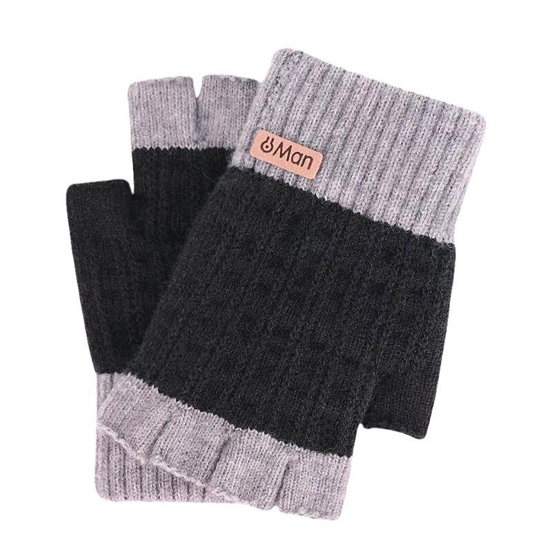 Autumn and Winter Thickened Half-finger Gloves, Men's Cold Protection and Warmth, Students' Knitted Wool, Finger-exposed Cycling, Velvet Writing