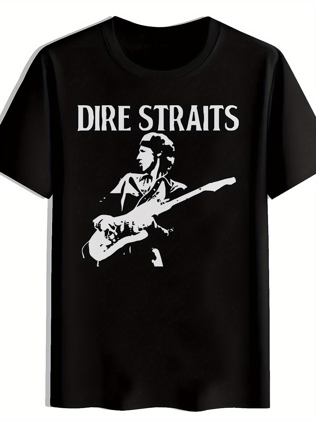 

Vintage Dire Straits Graphic T-shirt - Retro Rock Band Design with Guitarist Illustration S