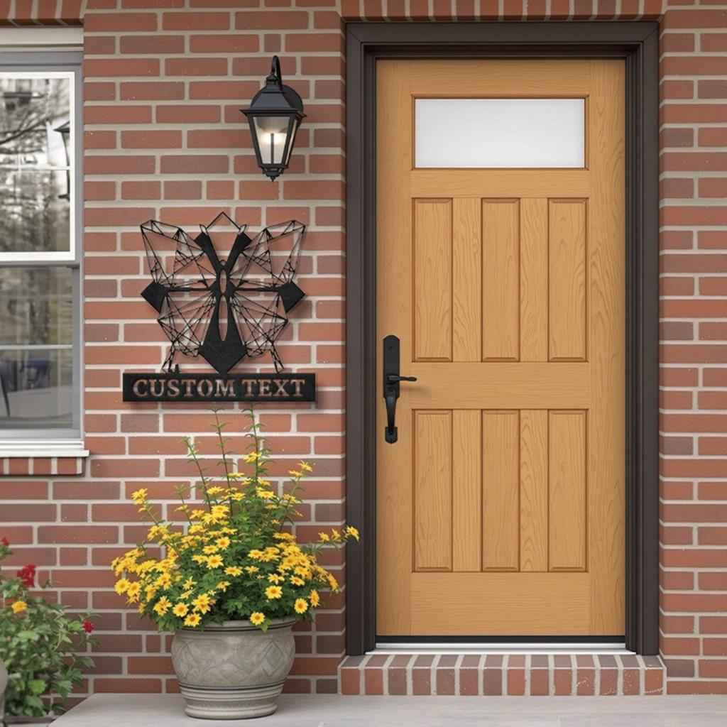 Modern Handcrafted Geometric Butterfly Metal Sign, Exquisitely Personalized Custom Text Durable Indoor Outdoor Wall Decor