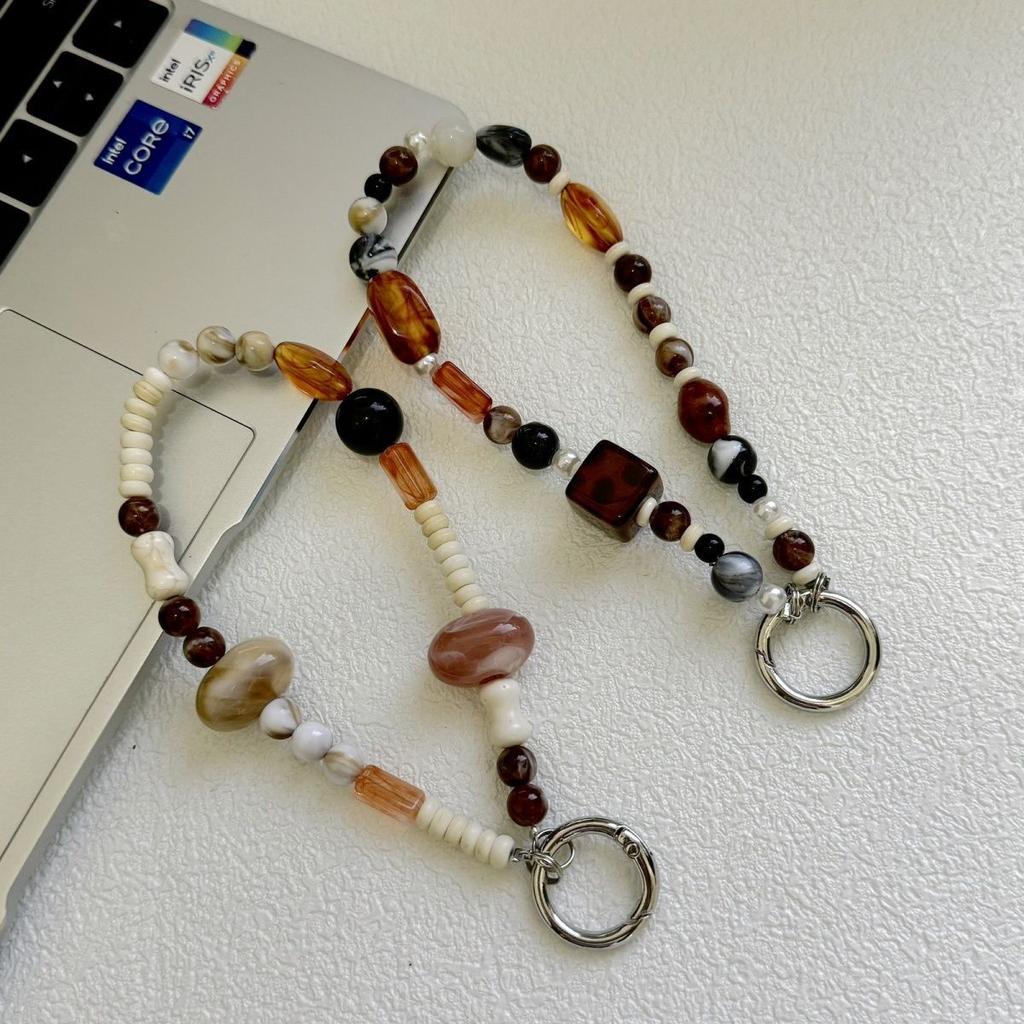 Original INS Retro Amber Handmade Phone Pendant Phone Chain CCD Camera Lanyard Beaded Hanging Ornament