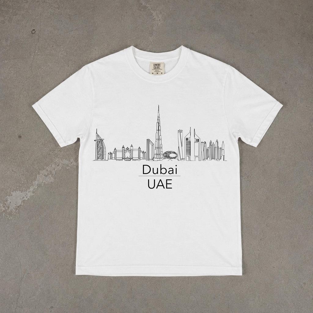 Dubai UAE Skyline Shirt, Cityscape Travel Tee, Middle East Souvenir Gift, Architecture Lover Apparel, Comfort Colors, Unisex