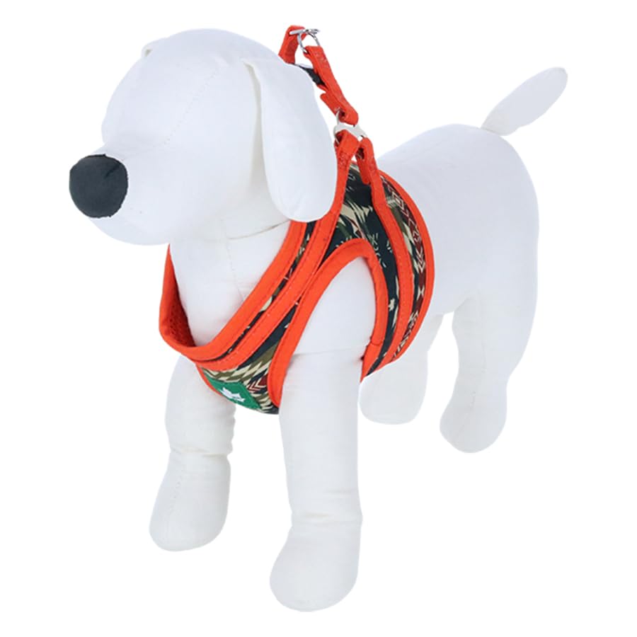 LOGOS LAND Pattern Harness | Adjustable Size for Training, Walks, and Outings, Anti-Pulling, Easy to Put on and Take Off (Orange, Size L)