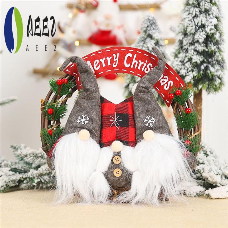AEE2-Christmas Gnome Wreath For Front Door Artificial Christmas Wreath Christmas Wreath With Pine Needles Gnomes Ornaments