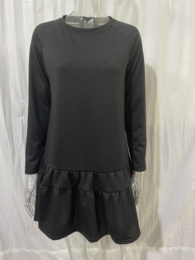 Winter Langarm Home Lose Rundhals Rüschen Kleid Damen Pullover