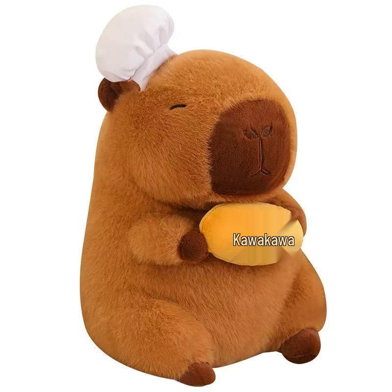 Creative Chef Series Capybara Plush Toy with Spatula, Knife, Fork, Cheese, and Baguette