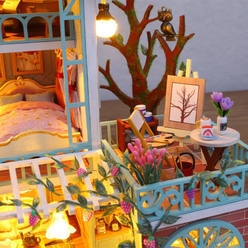 

Кукольный дом Миниатюрная кукла DIY Сборка модели здания Вилла Комплект Производство игрушек для небольших комнат, украшения для домашней спальни с мехом