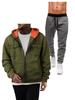 Men's European Size 220g Zip-Up Hoodie and Sweatshirt with Double Pockets - Sporty Casual Set