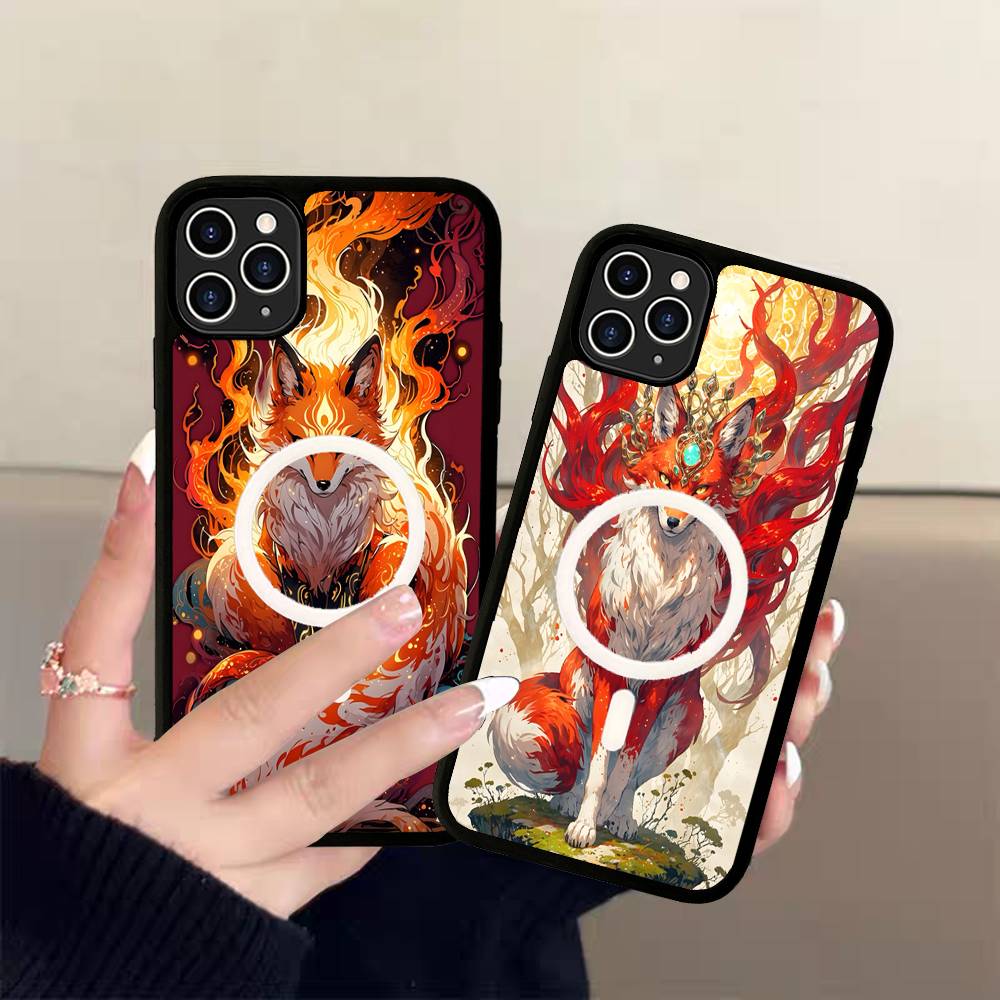 Cartoon Animal Fox Black For Magsafe Magnetic Phone Case For IPhone 16 15 17 Pro Max 11 12 13 14 Plus Cover