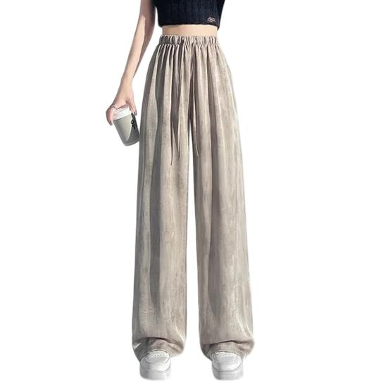 Women Pants Elastic High Waist Adjustable Drawstring Wide Leg Trousers Tie Dye Print Summer