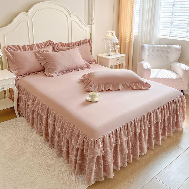 3pcs Aesthetically Pleasing Bed Skirt,Suitable for All Seasons - Hotel-Grade Mattress Protector, Perfect for Bedroom And Guest Room Decor