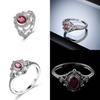 Exquisite Red Ruby Embedded Thai Silver Black Engagement Ring For Women Stylish Sizes 6 To 10
