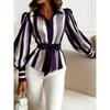 Spring and Autumn New Women's Tops with Bows Fashionable and Casual Long-sleeved Striped Shirts