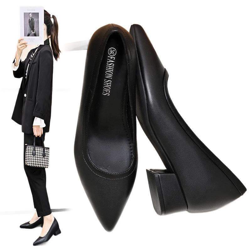 6cm Heel Height-Increasing French Pointed-Toe Black Women's Shoes - Perfect for Skirts and Professional Wear