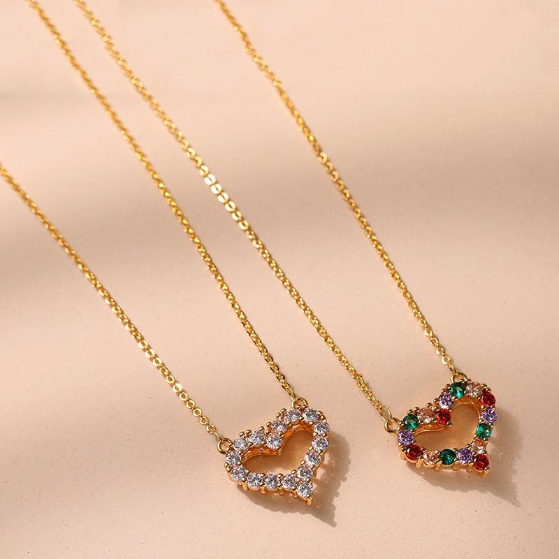 Mixed Color Zircon Clavicle Chain Minimalist Light Luxury 18k Gold Plated Fashion Necklace