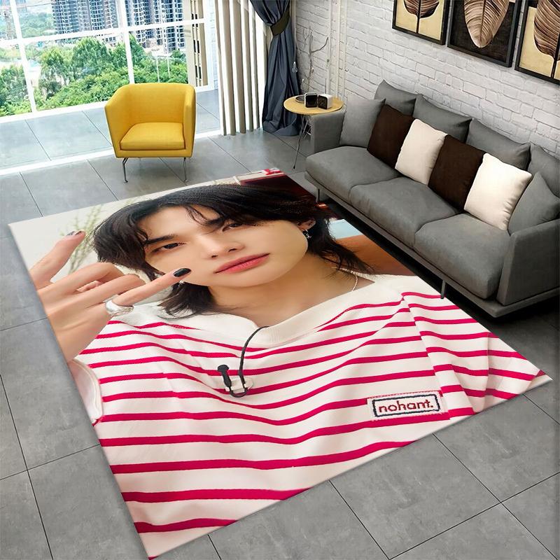 Kpop Hyunjin Stray Kids Music star Carpet Rug for Playroom Bedroom Living Room Sofa Home Decor,kid Area Rug Non-slip Floor Mat