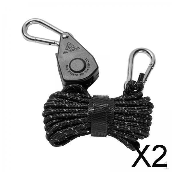 2x Pulley Ratchet Rope Hanger with Carabiner Non Slip Tightener Fast Locking Tent Wind
