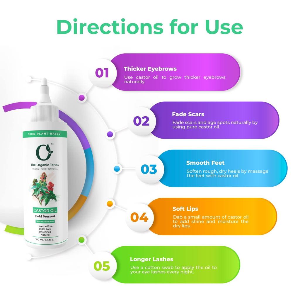 Organic Forest 100% WEGAŃSKI czysty olej rycynowy tłoczony na zimno do wzrostu włosów | Olejek do włosów bez heksanu dla kobiet i mężczyzn |