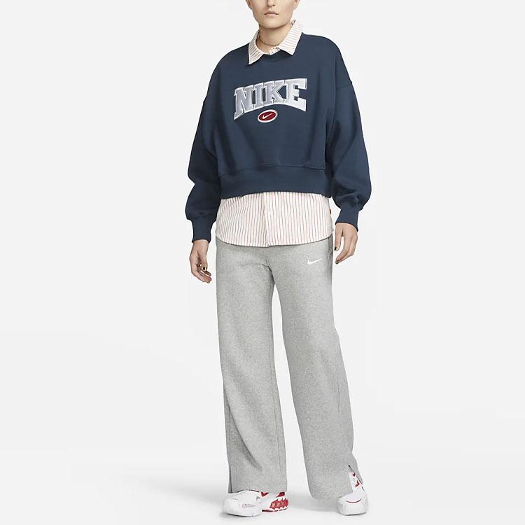 Nike Sportswear Phoenix Fleece City Edition Logo Retro Letter Print Crewneck Sweatshirt Women Sweatshirt Navy-Blue DZ3113-454