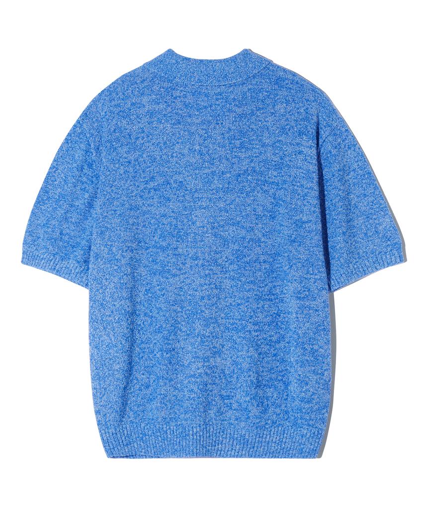 TRILLION Washable Boucle Collar Short Sleeve Knit (Melange Blue)