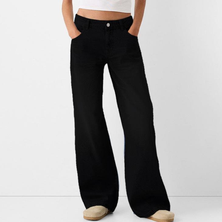 Women's Jeans Solid Color Casual and Versatile Loose Wide-leg Jeans Clothes Sale