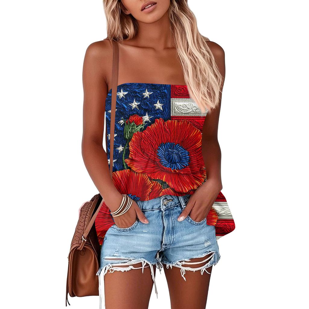 Tube Tops For Women,Cute Sexy Off Shoulder Print Sleeveless T-Shirt