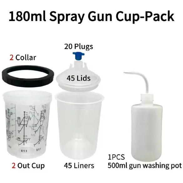 

45pcs Spray Gun Paint Mixing Cups – Disposable Paint Cups 180/400/600/800ml, H/O Quick Change No-Clean Cups for Spray Painting 180ml -PACK
