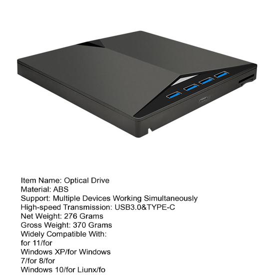 USB 3 Type-C RW Optical Drive External DVD High-Speed Slim for Windows 11/10/8/7