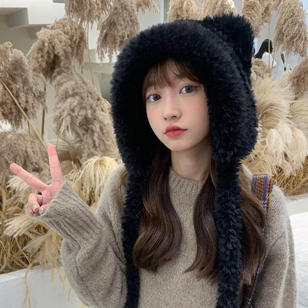 Woolen Winter Hat Cute Bear Ears Cycling Cap Fashion Bucket Hat  for Women