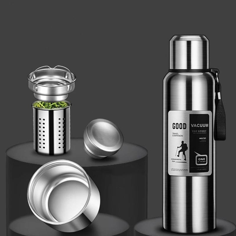 Large Capacity Stainless Steel Vacuum Insulated Water Bottle 316 Thermal Flask with Tea Infuser Leak Proof Portable Sports Bottle for Outdoor Travel
